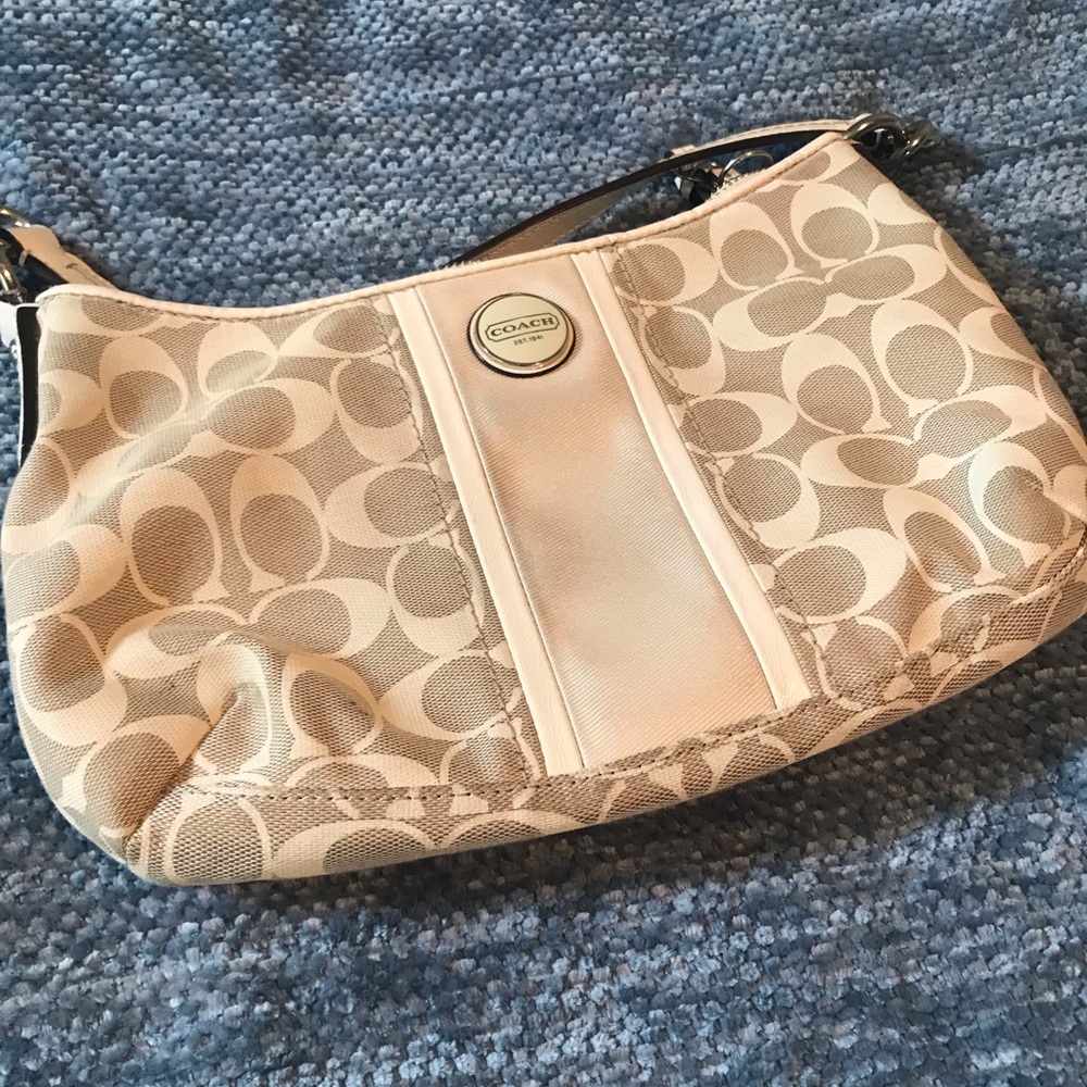 Beige and White Coach Crossbody Purse